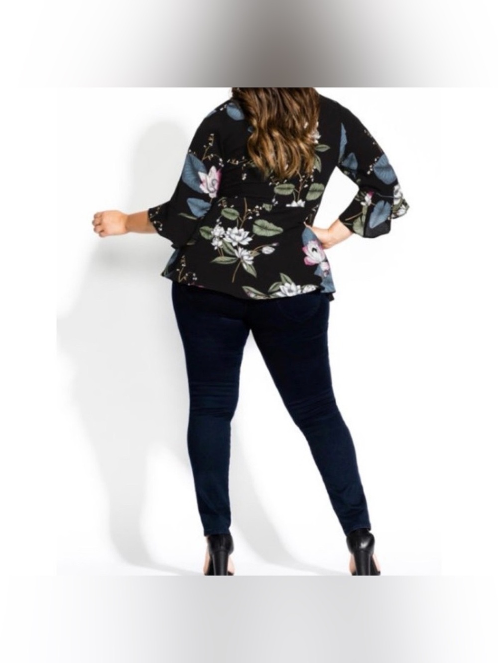 City Chic Floral Wrap Top in Black, Size 24W - Picture 7 of 8